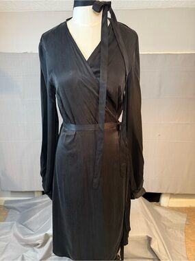 Black Wrap Dress with Tie Neck designer “Katla Force “
